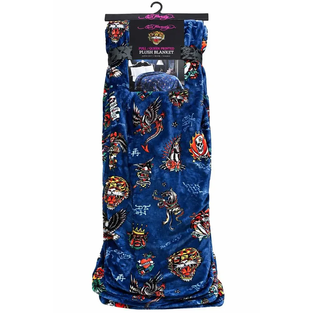Ed Hardy Blue Full/Queen Plush Blanket . 90 x 90